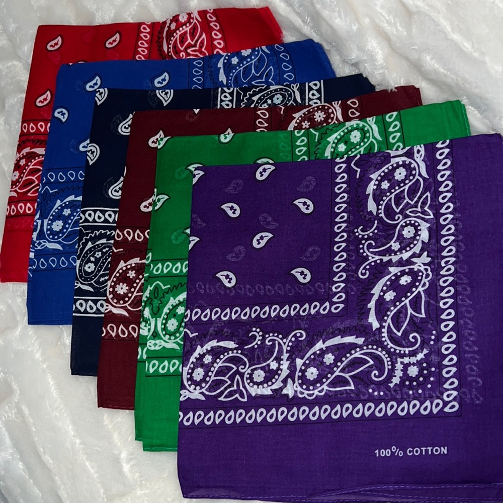 Brand new set of 6 multi color bandanas!.